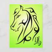 Year of the Horse Horses Head Postcard Green Feestdagenkaart (Voorkant)