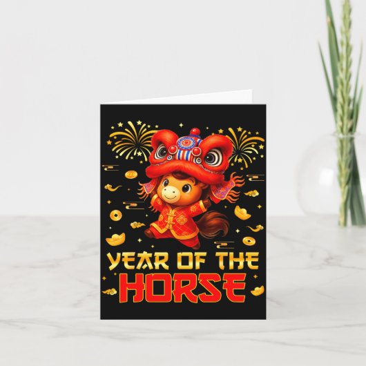 Year Of The Horse Lion Dance Lunar Chinese New Yea Kaart (Voorkant)