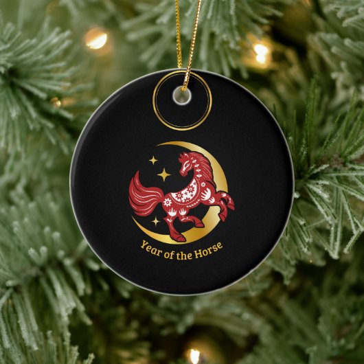 Year of the Horse Lunar Keramisch Ornament (Boom)