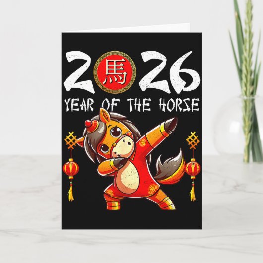 Year Of The Horse Lunar New Year Funny Dabbing Hor Kaart (Voorkant)