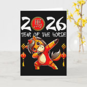 Year Of The Horse Lunar New Year Funny Dabbing Hor Kaart (Gele Bloem)