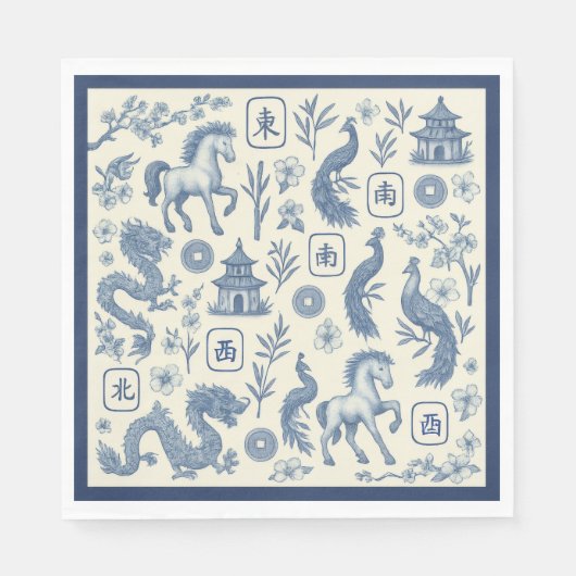 Year of the Horse Mahjong Toile Napkins Servet (Voorkant)