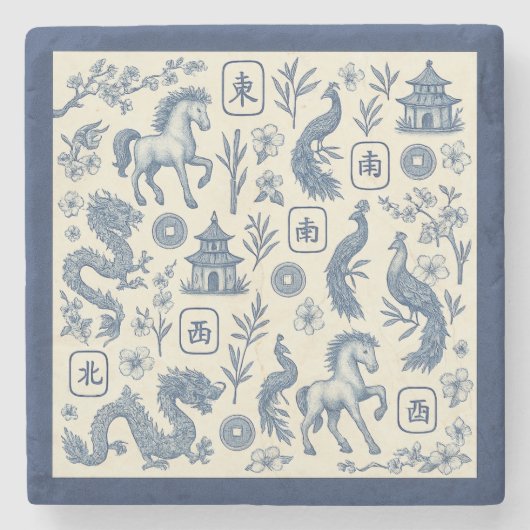 Year of the Horse Mahjong Toile Stone Coaster Stenen Onderzetter (Voorkant)