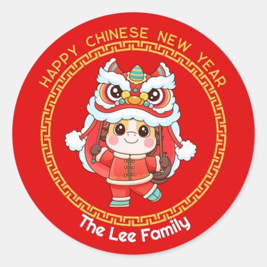 Year of The Horse (Red and Gold) CNY Cute Ronde Sticker (Voorkant)