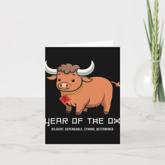 Year Of The Ox Cute Kawaii Chinese Zodiac Chinese Kaart (Voorkant)