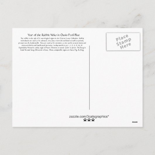Year of the Rabbit Neko in Oasis Pool Blue Feestdagenkaart (Achterkant)