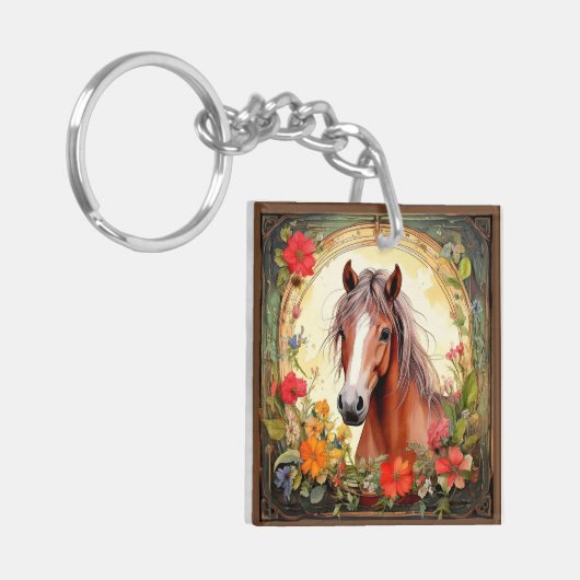 Yearling Colt en Wildflowers Sleutelhanger (Voorkant Links)