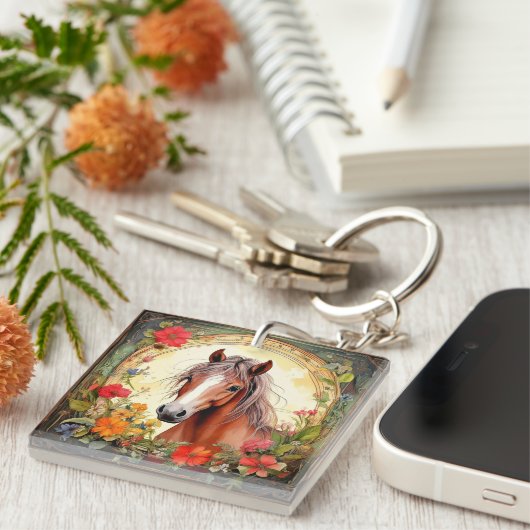 Yearling Colt en Wildflowers Sleutelhanger (Voorkant Rechts)