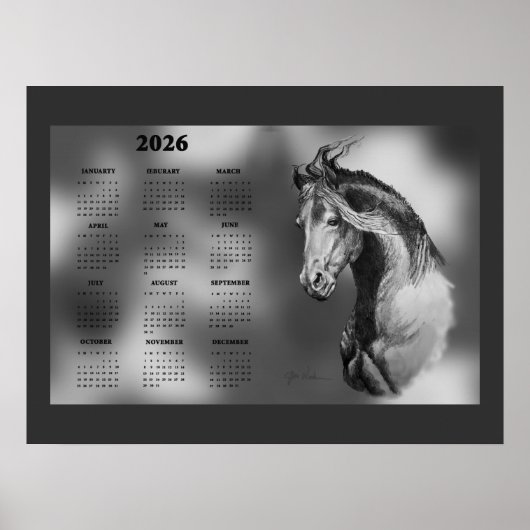 Yearly Calendar Beautiful Stallion Horse Poster (Voorkant)