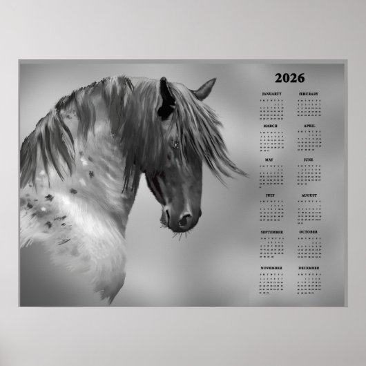Yearly Calendar Dapple Gray Horse (Semi-Gloss) Poster (Voorkant)