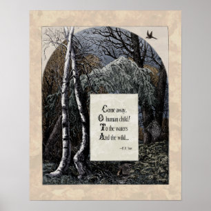 Yeats "Het gestolen kind" Victoriaans Art Poem 16x Poster