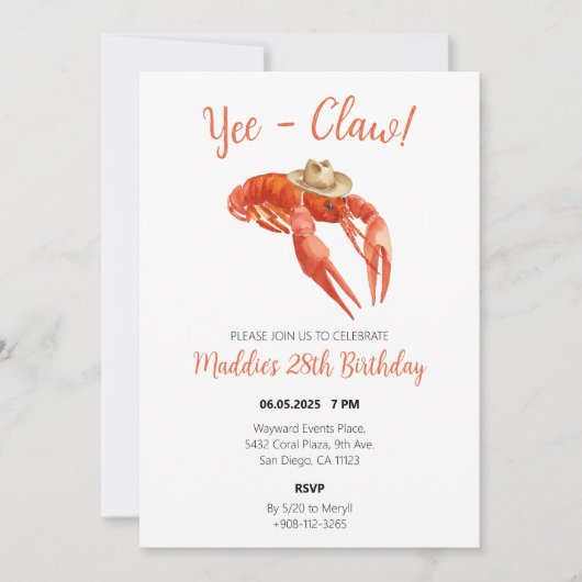 Yee Claw Crawfish Boil Waterverf Verjaardag Kaart (Voorkant)