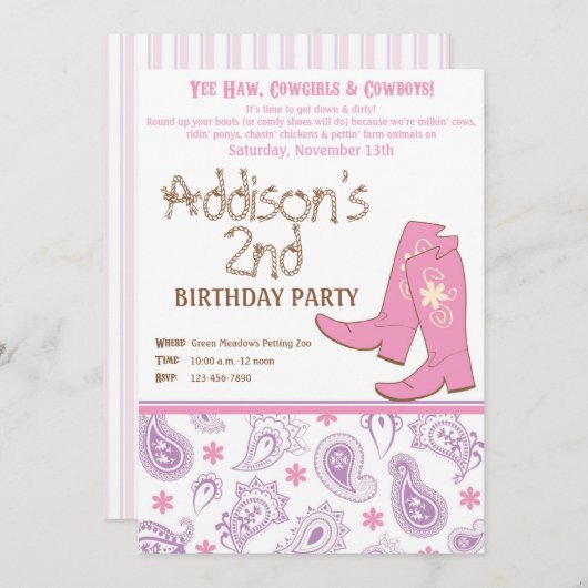 Yee Haw Birthday Party Kaart (Voorkant / Achterkant)