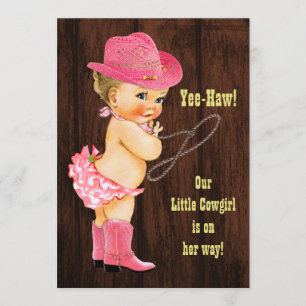 Yee-Haw! Blonde Cowgirl Rustic Baby shower Kaart