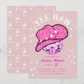 Yee Haw Blush Pink Disco Cowgirl Rodeo Verjaardag Kaart (Voorkant / Achterkant)