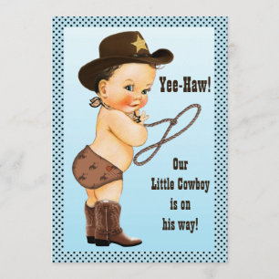 Yee-Haw! Brunette Cowboy Baby shower Kaart