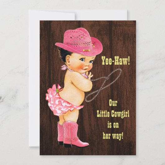 Yee-Haw! Brunette Cowgirl Rustic Baby shower Kaart (Voorkant)