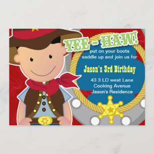 Yee Haw Cowboy Birthday Invitation Kaart