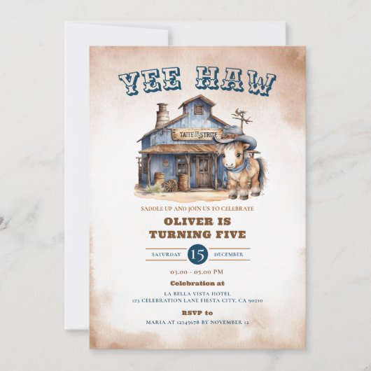 Yee haw Cowboy Rodeo Wild West Ranch 5e verjaardag Kaart (Voorkant)