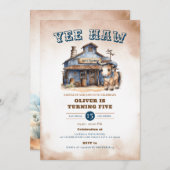 Yee haw Cowboy Rodeo Wild West Ranch 5e verjaardag Kaart (Voorkant / Achterkant)