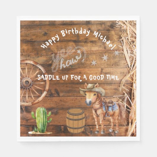 Yee Haw Cowboy Rodeo Zadelen Up Paper Bord Servet (Voorkant)