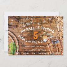 Yee Haw Cowboy Rodeo Zadelen Up Verjaardag Uitnodi