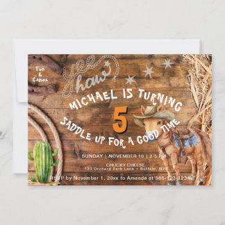 Yee Haw Cowboy Rodeo Zadelen Up Verjaardag Uitnodi Kaart