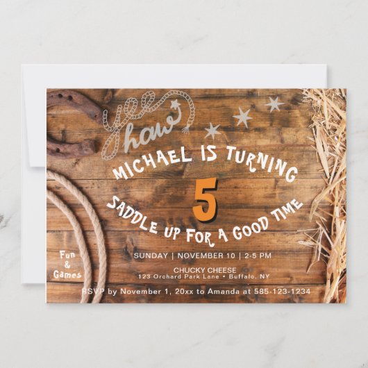 Yee Haw Cowboy Verjaardag Uitnodiging (Voorkant)