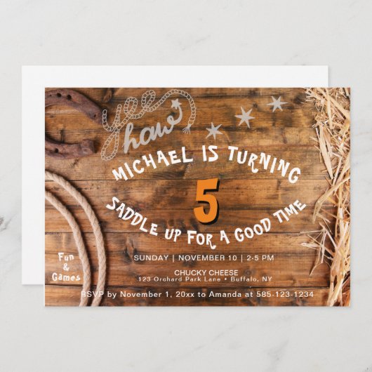 Yee Haw Cowboy Verjaardag Uitnodiging (Voorkant / Achterkant)