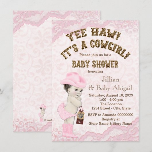 Yee Haw Cowgirl Baby shower Kaart (Voorkant / Achterkant)