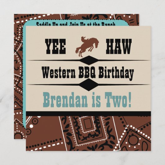 Yee Haw Cowgirl Cowboy Westerne uitnodiging (Voorkant / Achterkant)