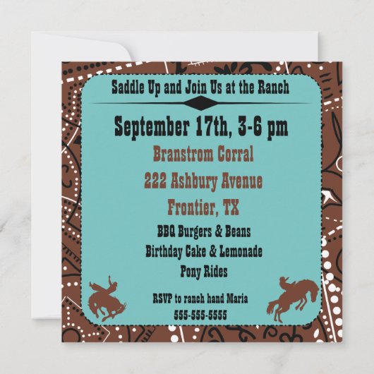 Yee Haw Cowgirl Cowboy Westerne uitnodiging (Achterkant)