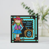 Yee Haw Cowgirl Gepersonaliseerd Birthday Invites Kaart (Staand voorkant)