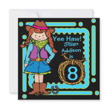 Yee Haw Cowgirl Gepersonaliseerd Birthday Invites