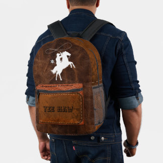 Yee Haw Custom Amerikaanse cowboy sheriff leer Bedrukte Rugzak