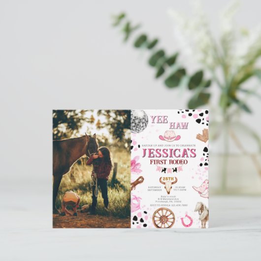 Yee Haw Disco Cowgirl Foto Rodeo Verjaardag Briefkaart (Staand voorkant)