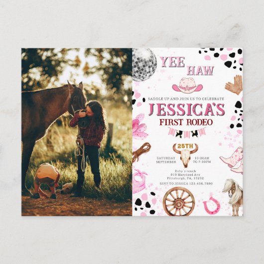 Yee Haw Disco Cowgirl Foto Rodeo Verjaardag Briefkaart (Voorkant)