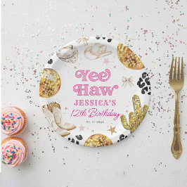 Yee Haw Disco Cowgirl Rodeo Pink Birthday Party Papieren Bordje