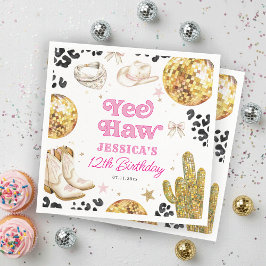 Yee Haw Disco Cowgirl Rodeo Pink Birthday Party Servet