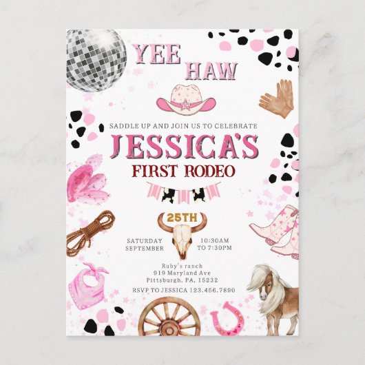 Yee Haw Disco Cowgirl Rodeo Verjaardag Briefkaart (Voorkant)