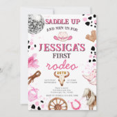 Yee Haw Disco Cowgirl Rodeo Verjaardag Uitnodiging (Voorkant)