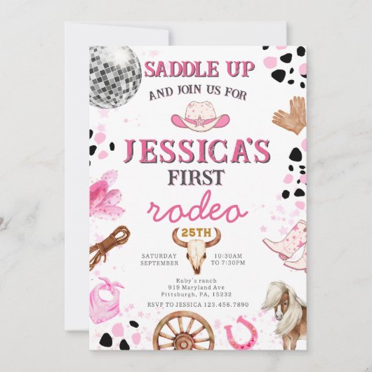 Yee Haw Disco Cowgirl Rodeo Verjaardag Uitnodiging (Voorkant)
