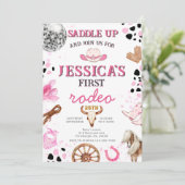 Yee Haw Disco Cowgirl Rodeo Verjaardag Uitnodiging (Staand voorkant)