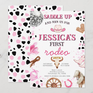 Yee Haw Disco Cowgirl Rodeo Verjaardag Uitnodiging