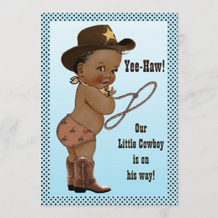 Yee-Haw! Ethnic Little Cowboy Baby shower Kaart