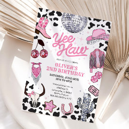 Yee Haw Girl Rodeo Retro Disco Cowgirl Birthday Kaart