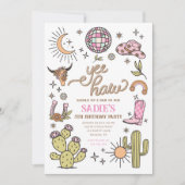 Yee Haw Girl Rodeo Retro Disco Cowgirl Verjaardag Kaart (Voorkant)