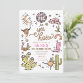 Yee Haw Girl Rodeo Retro Disco Cowgirl Verjaardag Kaart (Staand voorkant)