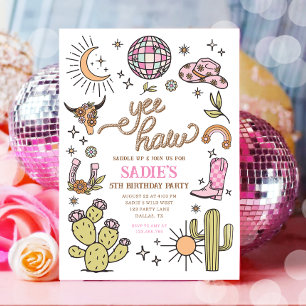 Yee Haw Girl Rodeo Retro Disco Cowgirl Verjaardag Kaart