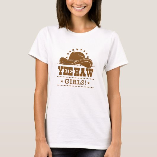 Yee Haw Girls Cowgirl Hat Design T-shirt (Voorkant)